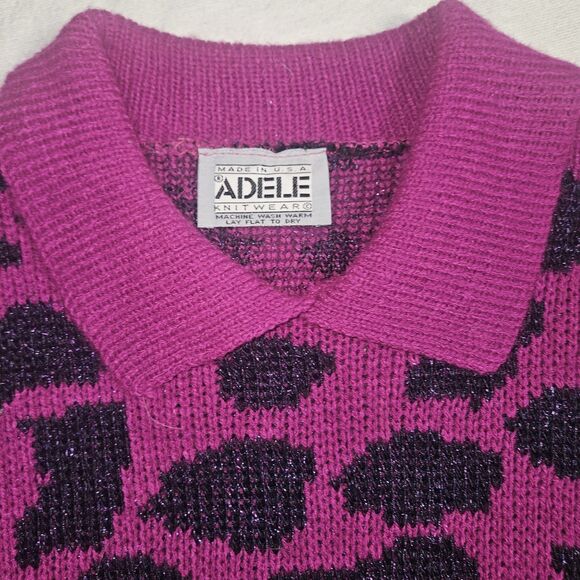 Vintage Zebra Print Sweater 90s Adele Womens M Purple Black Metallic Knit USA - Picture 2 of 8